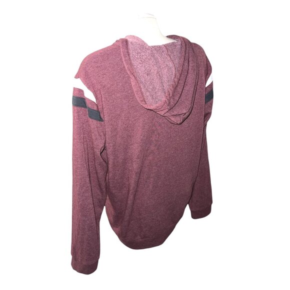 George Maroon Zip-Up Hoodie With White & Black Striped Sleeves Size Large Womens - Picture 6 of 10